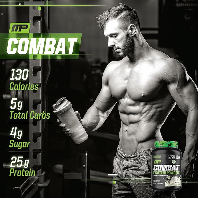 MusclePharm Combat Protein Powder, Vanilla Flavor, Fuels Muscles for Productive Workouts, 5 Protein Sources Including Whey Protein Isolate & Egg Albumin, Gluten Free, 2 lb, 26 Servings