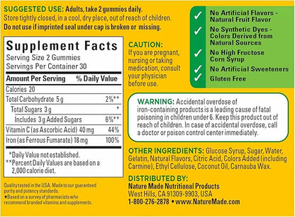 Nature Made Iron 18 mg per serving with Vitamin C, Dietary Supplement for Red Blood Cell Support, 60 Gummies, 30 Day Supply