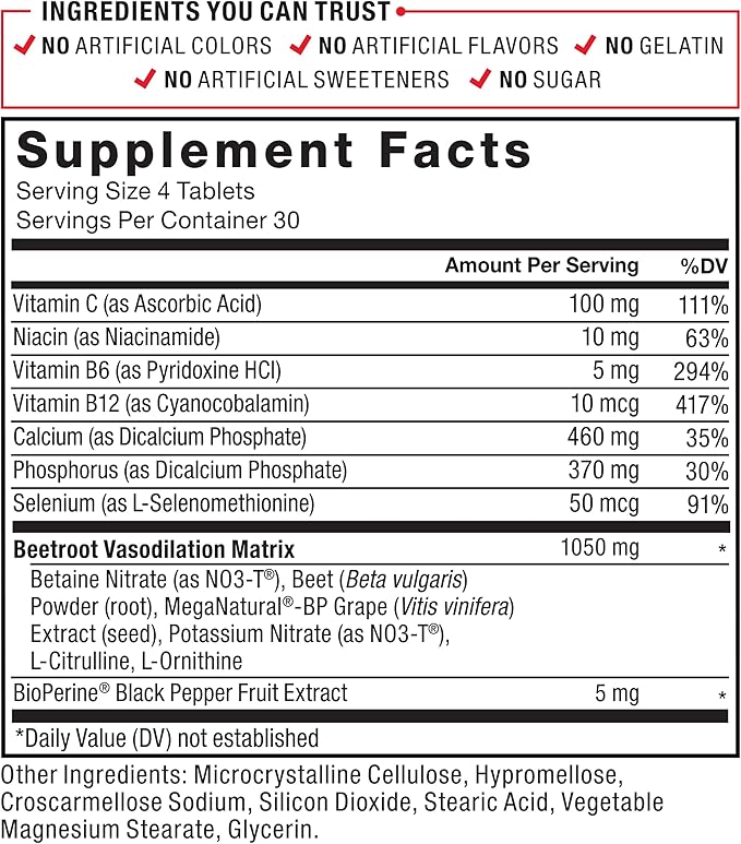 Force Factor Total Beets Blood Pressure Supplements, Nitric Oxide Supplement with Beet Root Powder, Nitrates, Grapeseed Extract for Circulation, Cardiovascular, Heart Health, 360 Tablets, 3 Pack
