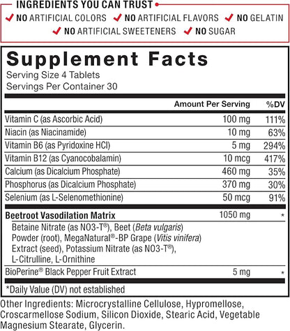 Force Factor Total Beets Blood Pressure Supplements, Nitric Oxide Supplement with Beet Root Powder, Nitrates, Grapeseed Extract for Circulation, Cardiovascular, Heart Health, 360 Tablets, 3 Pack