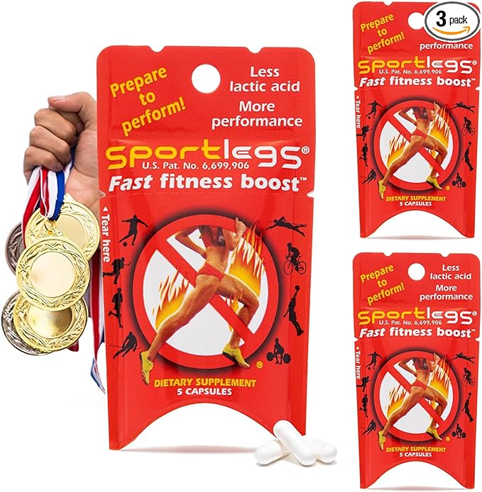 SPORTLEGS Fast Fitness Boost Pre Workout Lactic Acid Supplement, Sports Endurance Fuel - 5-Cap Packet, Trial Pack of 3