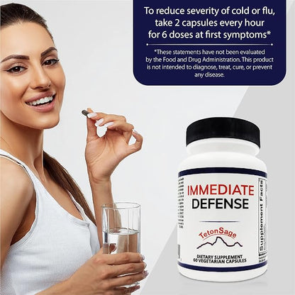 Immediate Defense Immune Support - Zinc, Black Elderberry, Echinacea, Vitamin A & C with B12, | Powerful Immunity Booster for Adults | Immune System Booster Supplement 60 Capsules