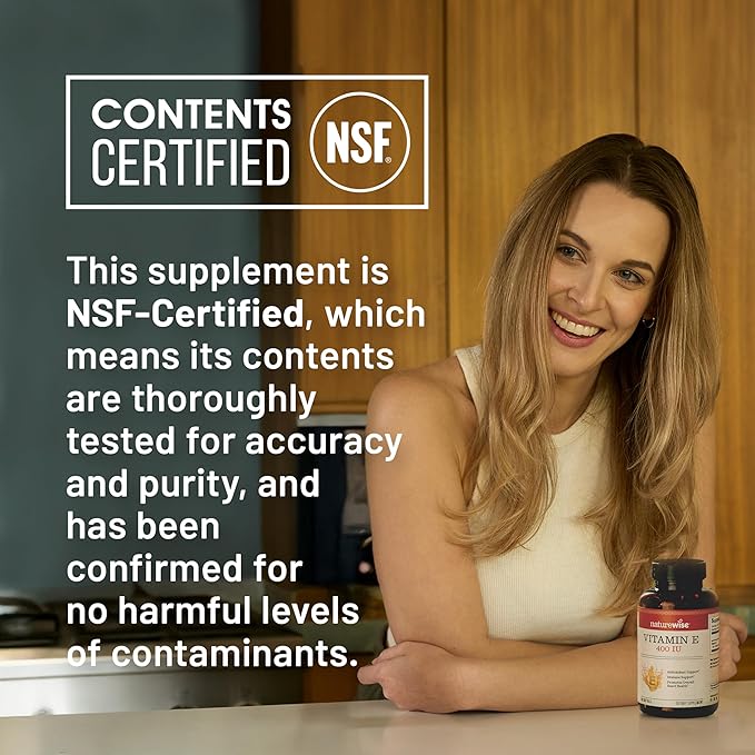 NatureWise Vitamin E 400 IU Softgels (180mg DL-Alpha) - Dairy, Gluten & Soy Free - Antioxidant-Rich Dietary Supplement for Skin, Heart, and Immune Health Support - 4-Month Supply, 120 Count