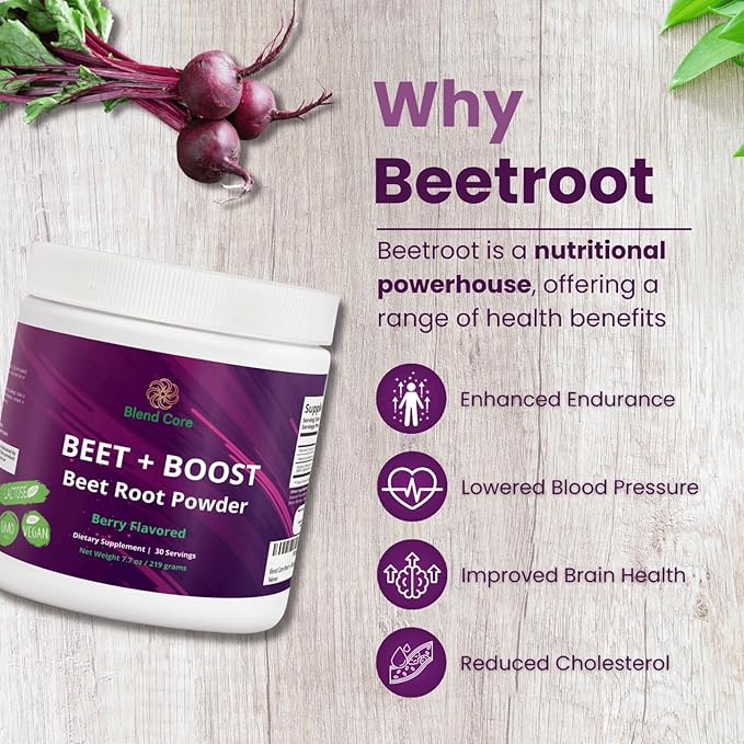 Beet + Boost Organic Beet Root Powder - Berry Flavored SuperBeet - Boost Daily Nutrition, Athletic Performance, Vegan, Lactose-Free, and Non-GMO Beets Root Powder Supplement