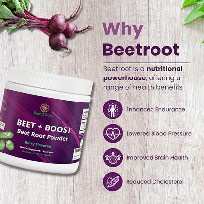 Beet + Boost Organic Beet Root Powder - Berry Flavored SuperBeet - Boost Daily Nutrition, Athletic Performance, Vegan, Lactose-Free, and Non-GMO Beets Root Powder Supplement