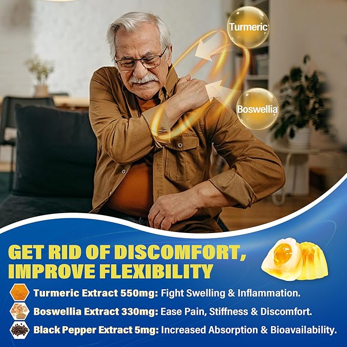 Sugar Free Glucosamine Chondroitin MSM Filled Gummies 3100mg - Joint Support Supplement - Plus Turmeric, Boswellia, Hyaluronic Acid & Vitamin D3, Mobility, Comfort, Flexibility & Bone Support, 60Cts