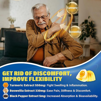 Sugar Free Glucosamine Chondroitin MSM Filled Gummies 3100mg - Joint Support Supplement - Plus Turmeric, Boswellia, Hyaluronic Acid & Vitamin D3, Mobility, Comfort, Flexibility & Bone Support, 60Cts