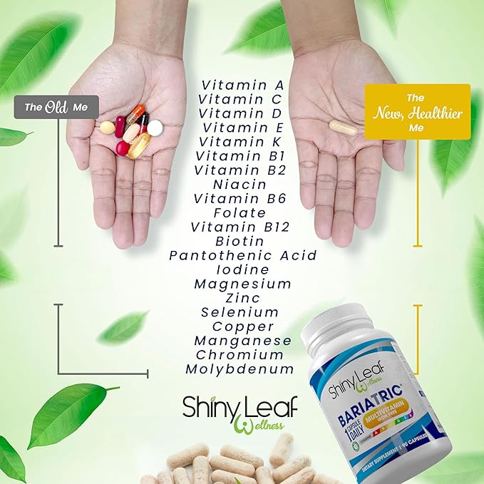 Shiny Leaf Bariatric Multivitamin Iron-Free Capsules for Post Bariatric Surgery Patients, Once Daily Bariatric Vitamins Without Iron for WLS, Sleeve, Gastric Bypass Surgery (6 Months / 180 Caps)
