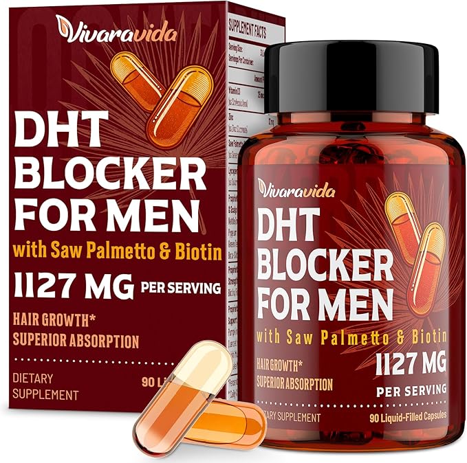 DHT Blocker for Men | Hair Growth Supplement with Saw Palmetto & Biotin - Hair Growth Vitamins - Hair Regrowth - Natural Hair Loss Supplements Liquid-Filled - Proprietary Herbal Blends (90 Capsules)