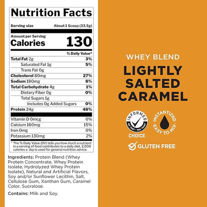 Rule One Proteins Whey Blend - Lightly Salted Caramel, 24g Fast-Acting Whey Protein Concentrates, Isolates, and Hydrolysates Per Serving, with Naturally Occurring EAAs and BCAAs, 2lbs