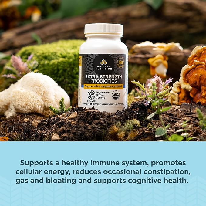Ancient Nutrition Regenerative Organic Certified Probiotics, Extra Strength Probiotics, for Healthy Digestion and Immune System Function Support, 50 Billion CFUs* Per Serving, 60 Count