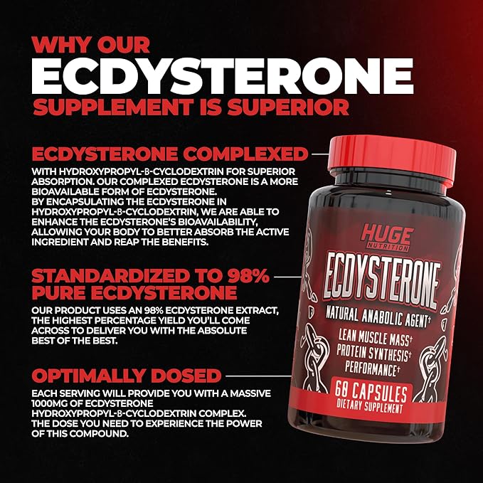 Ecdysterone Supplement, Natural Muscle Builder for Men, 1000mg Beta Ecdysterone Per Serving, Optimally Dosed, Superior Absorption, 98% Highest Purity Available