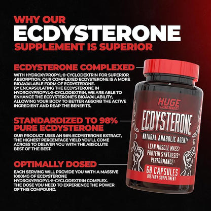 Ecdysterone Supplement, Natural Muscle Builder for Men, 1000mg Beta Ecdysterone Per Serving, Optimally Dosed, Superior Absorption, 98% Highest Purity Available