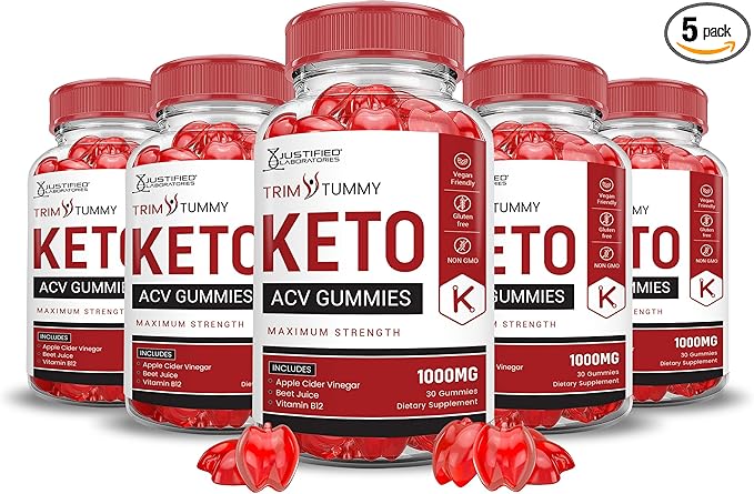 (5 Pack) Trim Tummy Keto ACV Gummies Advanced Formula 1000MG Trim Tummy Keto Gummies Apple Cider Vinegar Formulated with Pomegranate Beet Juice Powder B12 Vegan Non GMO 300 Gummys