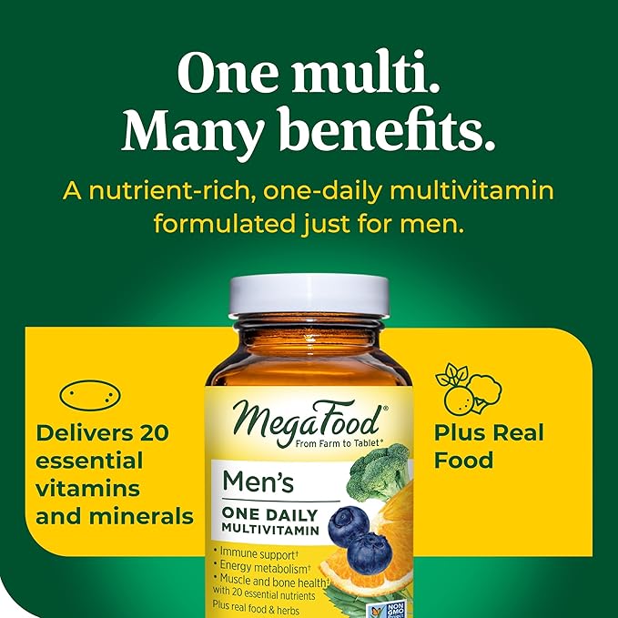 MegaFood One Daily Mens Multivitamins - Multivitamin for Men - Vitamin C, Vitamin D3 & Vitamin B12 - Muscle, Energy Metabolism & Immune Support - Vegetarian, Gluten Free - 36 Tablets, 36 Servings