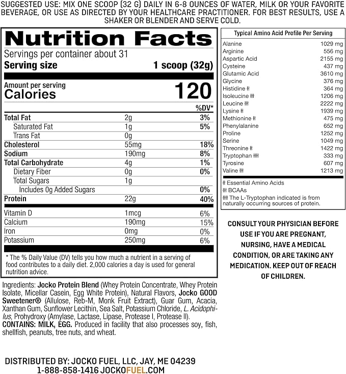 Jocko Mölk Whey Protein Powder 22g Sugar Free Monk Fruit Blend - Muscle Recovery & Growth, Packaging May Vary (31 Servings, Pumpkin)