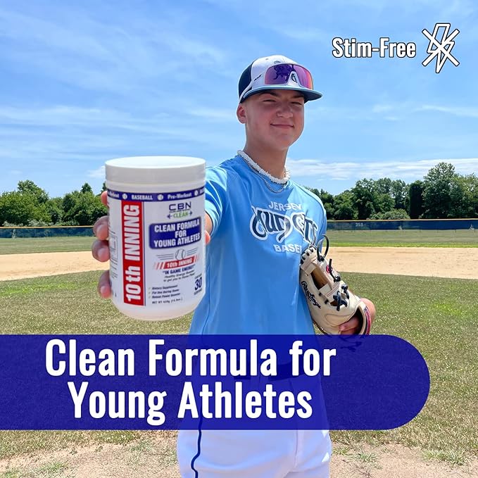 Youth Baseball & Softball in-Game Energy 10th Inning | Vitamins, Electrolytes, Amino Acids for Explosiveness, Stim-Free (30 Servings)