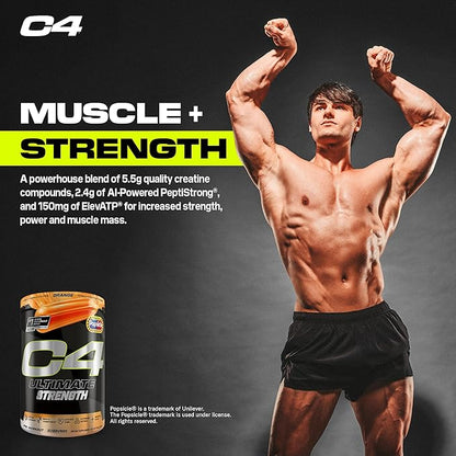 Cellucor C4 Ultimate Strength Pre Workout Powder - Tri-Stim Experience 300mg Caffeine+TeaCrine+Dynamine - Creatine & Beta-Alanine - Energy Supplement for Men & Women - Orange Popsicle, 20 Servings