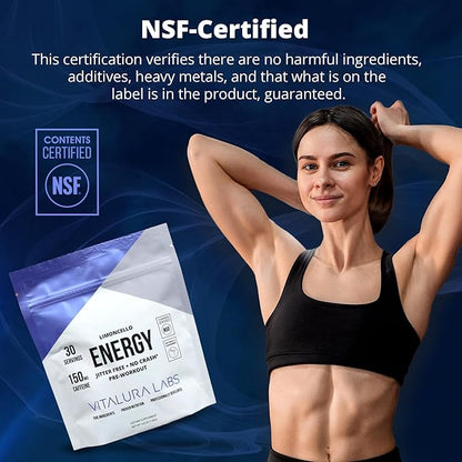 Vitalura Labs Pre-Workout Powder - Caffeine, Theacrine, Rhodiola & L-Theanine for Energy & Endurance - NSF Content Certified - Limoncello Flavored - 30 Servings