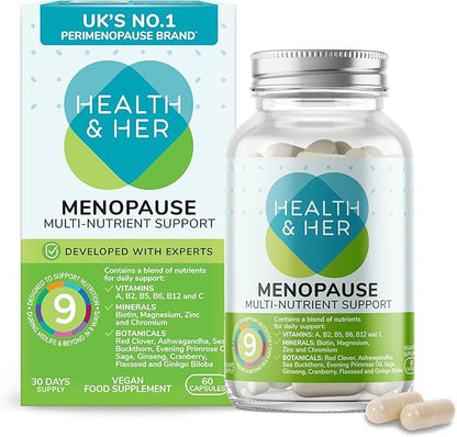 Health & Her Menopause Supplements For Women, Multi-Nutrient, Menopause Support For Women, Menopause Vitamins For Women, Energy, Bones, Muscles, Skin, Hair, Vegan, Gluten-Free, Non GMO (60ct - 1month)