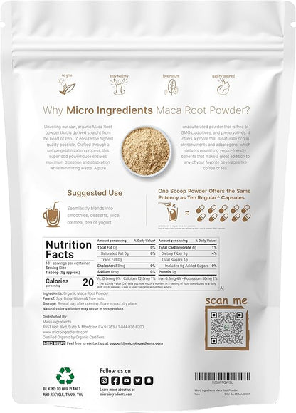 Organic Maca Root Powder, 2 Pound, Gelatinized for Better Absorption, Rich in Antioxidants, Help Energy, Stamina, Endurance, Strength and Immune System, No GMOs, Vegan Friendly and Peru Origin
