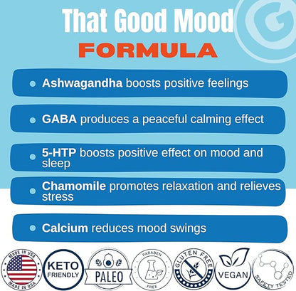 That Good Supp Co - That Good Mood Support Supplement for Women & Men - Mood Booster, Supports with Stress Relief & Cognitive Well Being - Vitamin B12, 5-HTP, Ashwagandha Root, GABA - Made in USA