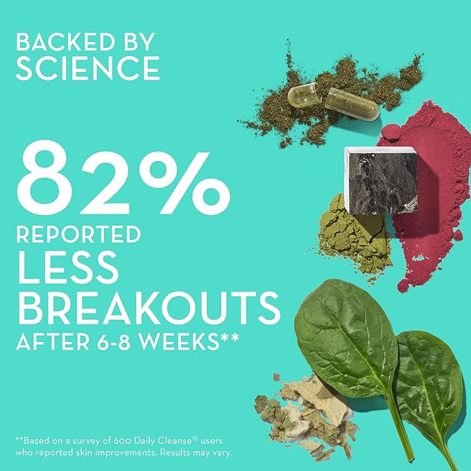 HUM Daily Cleanse Acne Supplement - Gut Cleanse Detox for Clear Skin with Organic Algae, Detoxifying Herbs, Zinc & Spirulina | Clear Skin Supplement (60 Capsules)