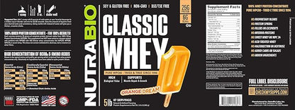 NutraBio Classic Whey Protein Powder- 25G of Protein Per Scoop - Full-Spectrum Amino Acid Profile - No Fillers, Artificial Colors, Preservatives - Orange Dream, 5 Pounds