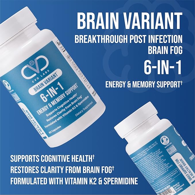 Brain Variant 6-in-1, Post Sickness Brain Fog, Energy & Memory Focus Support Supplement with Nootropic Ingredients for Focus, for Women & Men, 60 Capsules
