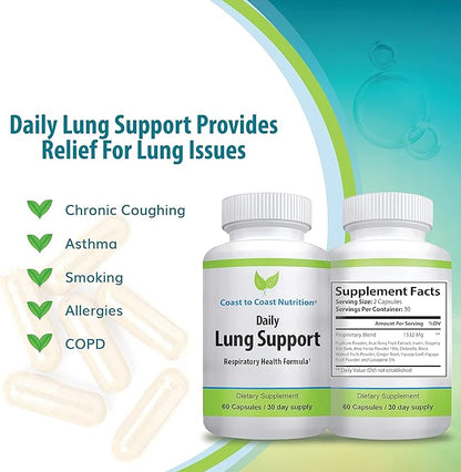 Daily Lung Cleanser & Detox Support Supplement | Refresh Your Lungs to Breath Easier | Relieve Respiratory Problems & Address Problems Like Allergies, Wheezing and Coughing | 60 Capsules