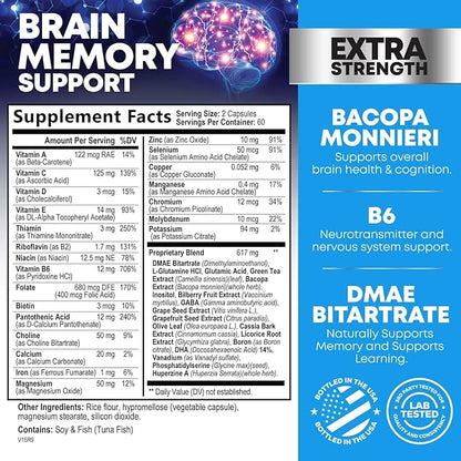 Nootropic Brain Supplements for Memory and Focus - 40 Nootropics & Vitamins to Support Clarity & Concentration, Brain Health Memory Pills with Phosphatidylserine Bacopa Huperzine & DMAE - 120 Capsules