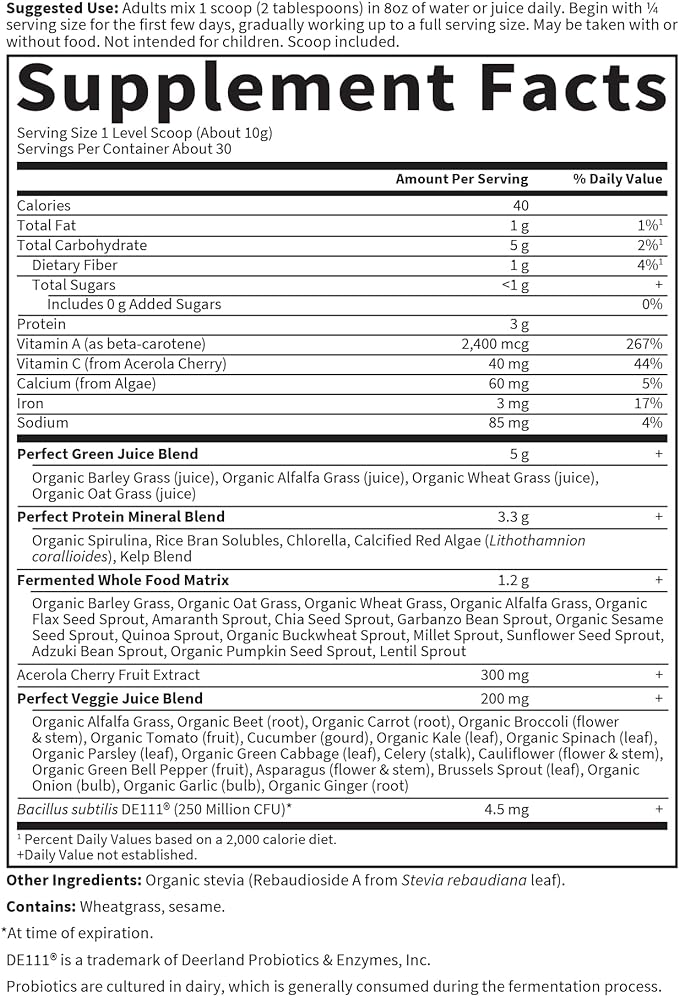 Garden of Life Perfect Food Super Green Formula - 30 Servings | 45 Superfoods, Greens, Fruit & Veggie Juice Superfood Powder Supplement, Probiotics & Organic Spirulina for Digestion & Immune Health