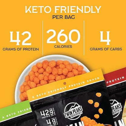 Twin Peaks Ingredients Low Carb, Keto Friendly Protein Puffs, (Variety Pack, 2.1 Ounce), 2 Servings, 3 Pack (60g, 42g Protein, 4g Carbs)