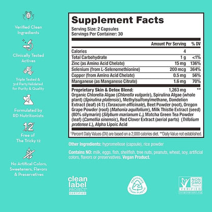 HUM Daily Cleanse Acne Supplement - Gut Cleanse Detox for Clear Skin with Organic Algae, Detoxifying Herbs, Zinc & Spirulina | Clear Skin Supplement (60 Capsules)