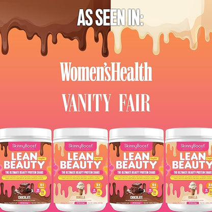 Lean Beauty Shake Protein Powder-Chocolate- Grass Fed Whey Protein, Hydrolyzed Collagen, Beauty Ingredients, Vitamins and Metabolism Support, No Sugars, All Natural, 20 Servings, Made in USA