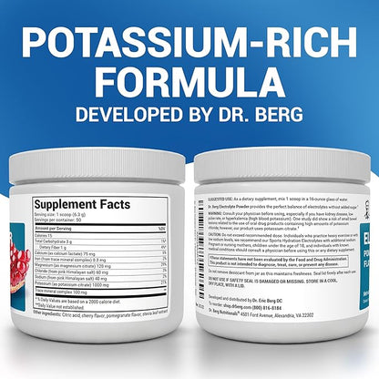 Dr. Berg Zero Sugar Hydration Keto Electrolyte Powder - Enhanced w/ 1000 mg of Potassium & Real Pink Himalayan Salt (NOT Table Salt) - Pomegranate and Cherry Hydration Drink Supplement - 50 Servings