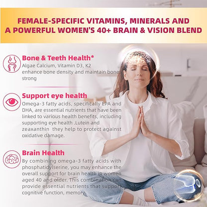 Multivitamin for Women Gummies for 40+ with Omega-3, Niacinamide, B-Complex, Lutein, Iron, Choline, Phosphatidylserine, Vitamin D3 for Skin, Hair, Energy, Immune, Bone - Vegan, Sugar Free, 120Cts