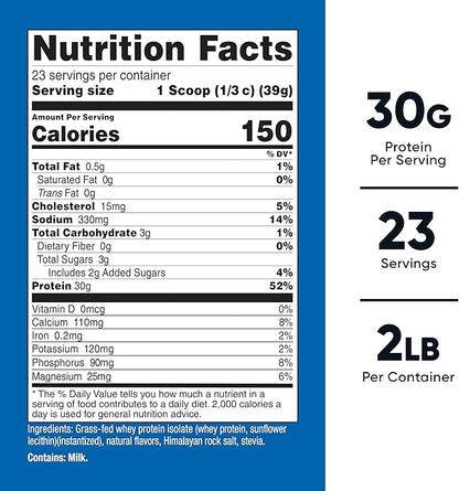 Nutricost Grass-Fed Whey Protein Isolate (Vanilla) 2LBS - Non-GMO, Gluten Free, Natural Flavors