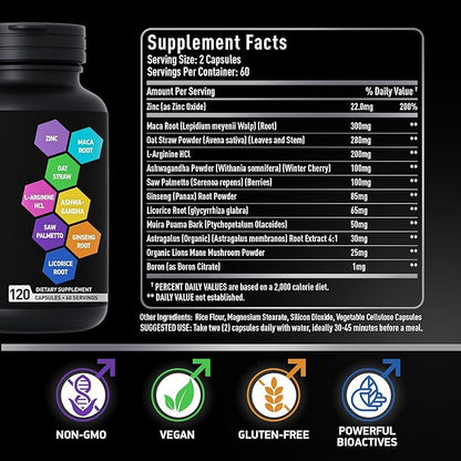 Fertility Supplements for Men - Advanced Fertility Blend for Men with Zinc, Maca, Ashwagandha, L-Arginine - Conception Fertility Prenatal Vitamins and Male Fertility Support Supplement - 120 Pills