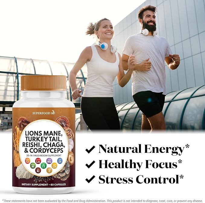 Lions Mane 3000mg 20in1 Mushroom Supplement with Turkey Tail 2000mg Reishi 1000mg Cordyceps Chaga 1000mg with Marshmallow Root - 60 Count