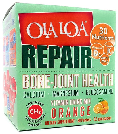 Ola Loa Repair Orange Multivitamin Drink Mix - Daily Bone & Joint Supplement, Calcium, Magnesium, Glucosamine, Anti-Aging Vitamin - Give Your Body The Nutrient Support it Deserves - 30 Packets (9oz)