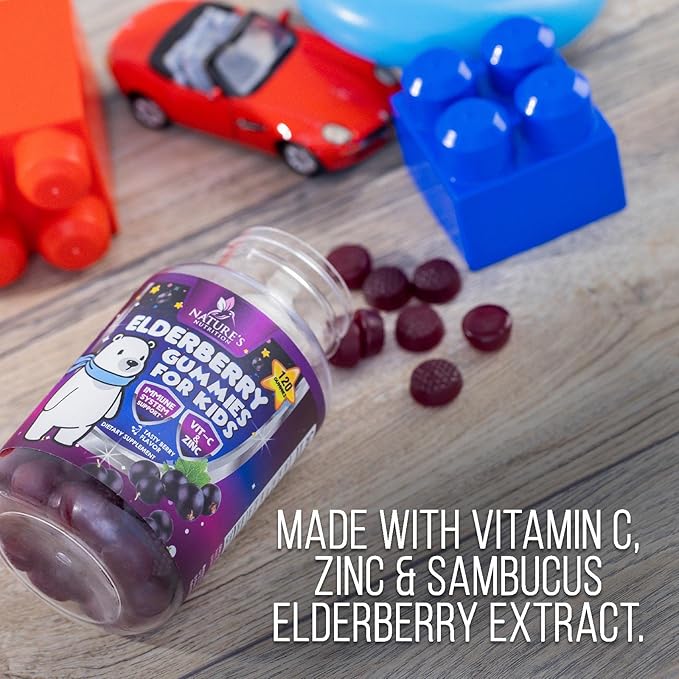 Sambucus Elderberry Immune Gummies for Kids with Vitamin C, Zinc & Elderberry, Daily Childrens Immune Support Vitamins Gummy Children Ages 4 Up, Natures Supplement, Non-GMO, Berry Flavor, 120 Gummies