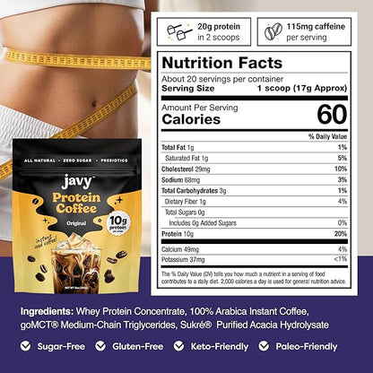 Javy Original Protein Coffee - Premium Whey Protein & Instant Iced Coffee - 100% Arabica Coffee - Zero Artificial Flavors & Sweeteners, 20 Servings