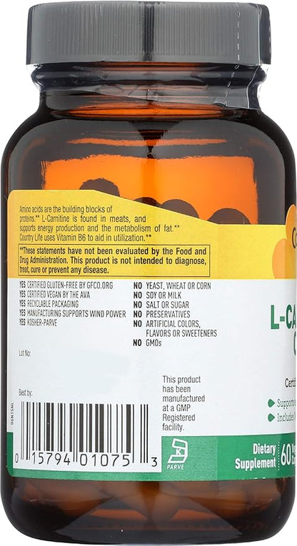 Country Life L-Carnitine 500 mg w/B-6, 60 Capsules