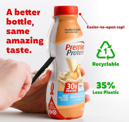 Premier Protein Shake 30g 1g Sugar 24 Vitamins Minerals Nutrients to Support Immune Health, Peaches & Cream, 11.5 Fl Oz (Pack of 12), Total 138 Fl Oz