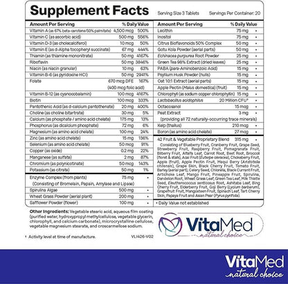 Vegan Multivitamin for Women and Men with digestive enzymes, Probiotics, Vitamin D3, Vitamin C, Vitamin A, Vitamin B12, Multi Vitamin and Multimineral Supplement for Immune Support,60 Tablets