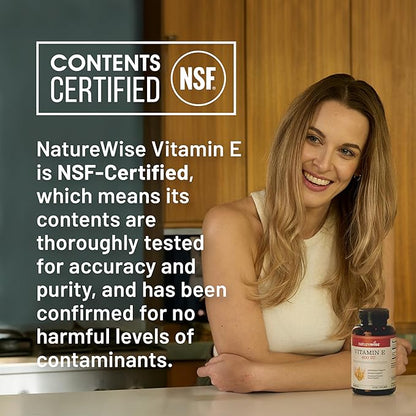 NatureWise Vitamin E 400 IU Softgels (180mg DL-Alpha) - Dairy, Gluten, and Soy Free, Non-GMO Antioxidant Dietary Supplement for Skin, Heart, Eye, and Immune Health Support - 2-Month Supply, 60 Count