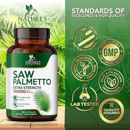 Saw Palmetto Extract Prostate Supplement - 1000 MG Saw Palmetto Supplement, Nature's Prostate Support Supplement for Men Health Support, Men's Prostate Urinary Health Support Supplement - 120 Capsules