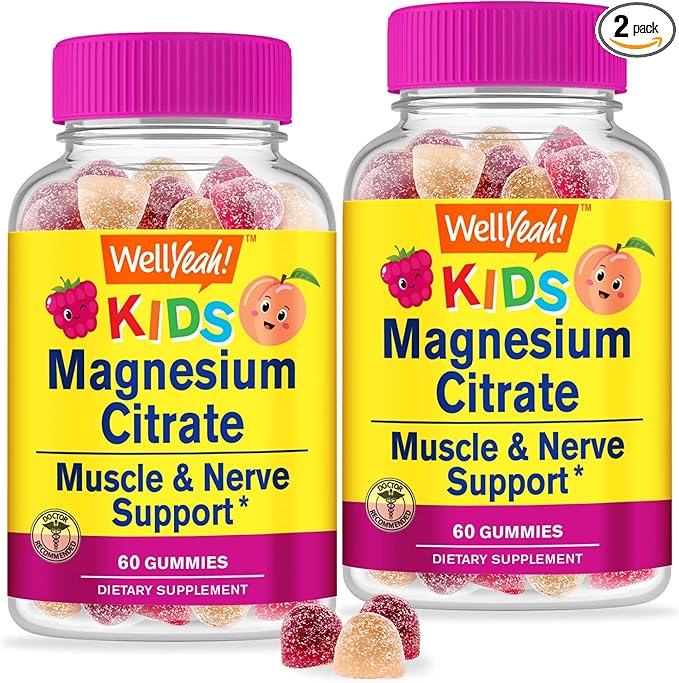 Magnesium Citrate Gummies for Kids (2 Pack) - Chewable Stress Relief Supplement for Children - Natural Calm, Mood Support, Non-GMO, Gluten Free - Natural Sourced Flavors - 60 Gummies