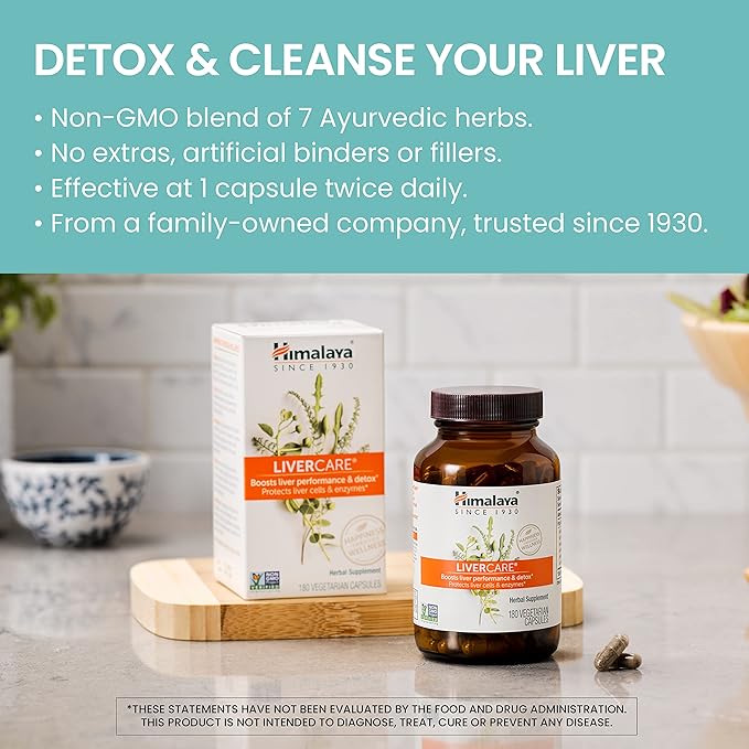 Himalaya LiverCare for Total Liver Support, Cleanse and Detox, Protects Cells & Enzymes, 375 mg, 42 Capsules, 3 Week Supply